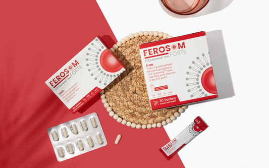 Box of Ferosom capsules and sachets